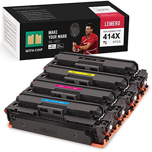 LEMERO (with Chip) Compatible Toner Cartridge Replacement for HP 414X 414A W2020X W2022X W2021X W2023X to use with Color Laserjet Pro MFP M479fdw Pro M454dn (Black, Cyan, Magenta, Yellow, 4-Pack)