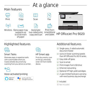 HP OfficeJet Pro 9020 All-in-One Wireless Printer, with Smart Tasks & Advanced Scan Solutions for Smart Office Productivity, Works with Alexa (1MR78A) (Renewed)