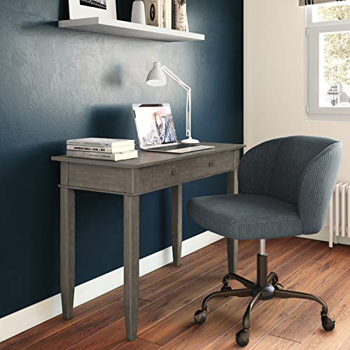 SIMPLIHOME Carlton SOLID WOOD Contemporary Modern 42 inch Wide Home Office Desk, Writing Table, Workstation, Study Table Furniture in Farmhouse Grey with 1 Drawer