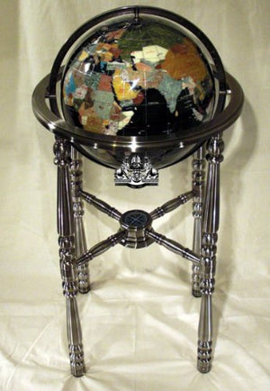 Unique Art 36-Inch by 13-Inch Floor Standing Black Onyx Ocean Gemstone World Globe with Silver 4-Leg Stand