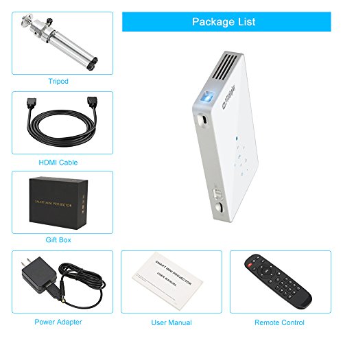 PTVDISPLAY Pocket Portable Mini Projector, 1080P Pico Bluetooth Video WiFi DLP Projector Full HD Support Android HDMI USB TF Card Wireless Home Projector