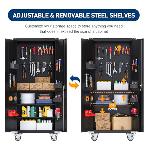 Reemoon Metal Storage Cabinet with Doors and Shelves, 71-inch Tall Lockable File Cabinet - Black