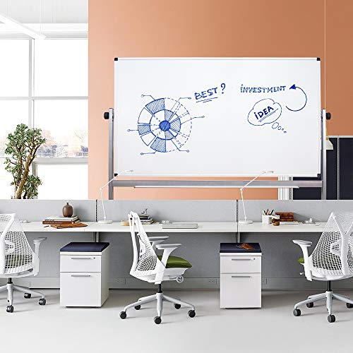 Magnetic Double Sided Mobile Dry Erase White Board with Rolling Stand on Wheels, 72 x 36 Inch, Large Standing Writing Reversible Whiteboard Easel with 4 Markers 1 Eraser 10 Magnets 1 Ruler