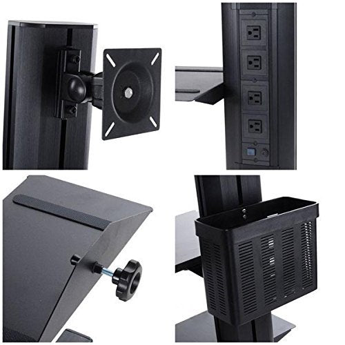 LEESONS Portable DUAL-Monitor Holder PC Mobile Cart Computer Printer Workstation - Black