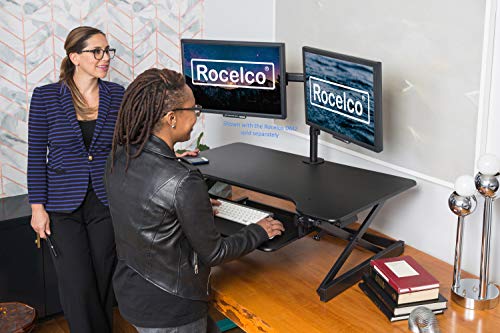 Rocelco 40" Large Height Adjustable Standing Desk Converter, Quick Sit Standup Dual Monitor Riser, Gas Spring Assist Computer Workstation, Retractable Keyboard Tray, (R DADRB-40), Black