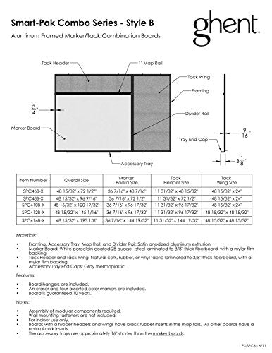 Ghent 4 x 6 Feet Combination Board, Porcelain Magnetic Whiteboard and Natural Cork Bulletin Board , Made in the USA
