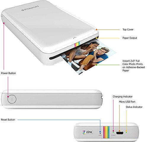 Zink Polaroid ZIP Wireless Mobile Photo Mini Printer (White) Compatible w/ iOS & Android, NFC & Bluetooth Devices