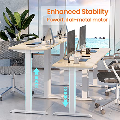 Electric Adjustable Height Standing Desks for Home Office, 48 x 24 Inches Splice Board, Sit Stand Computer Desk, White Frame/Oak Top