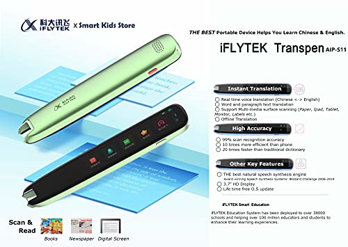 iFLYTEK Language Translator Pen AIP-S11, Portable Scanning & Voice Translator for Chinese & English, Bamboo Green