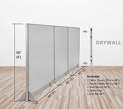 GOF Wall Mounted Office Partition, Large Fabric Room Divider Panel 120" x 48" - GOF