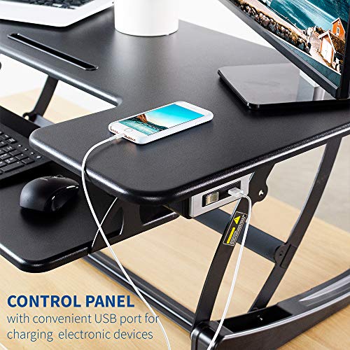 VIVO Black Electric Extra Wide 42 inch Stand Up Desk Converter | Quick Sit to Stand Tabletop Dual Monitor Riser Workstation (DESK-V000VLE)