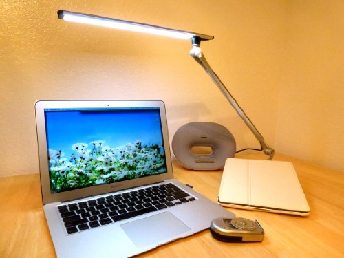 Lightwell S450 by Lumiy - Ultra Bright LED Light Panel Desk Lamp (Titanium Silver with Base)