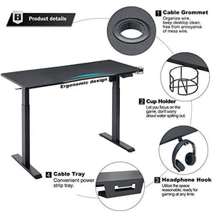 Mr IRONSTONE Electric Height Adjustable Desk 53.5" Standing Desk Sit to Stand Home Office Computer Desk with Splice Board, Cup Holder, Headphone Hook and Cable Management (Black)