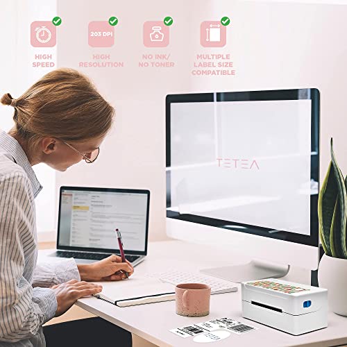 Tetea Thermal Printer and 500 Shipping Labels | for Amazon, UPS, Ebay, Shopify, FedEx | USPS Shipping Label Printer for Small Business | 1-Click Setup Win & Mac (No WiFi, No Bluetooth)