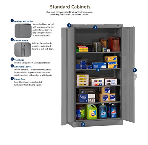 Tennsco 7214 24 Gauge Steel Standard Welded Combination Storage Cabinet, 5 Shelves, 150 lbs Capacity per Shelf (50 lbs per Half Shelf), 36" Width x 72" Height x 18" Depth, Light Grey