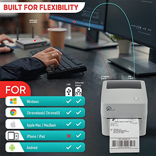 Arkscan 2054K-LAN Ethernet Network Shipping Label Printer for Windows Mac Chromebook Android Support Amazon Ebay Etsy Shopify ShipStation Stamps.com UPS USPS FedEx, Roll & Fanfold 4x6 Direct Thermal