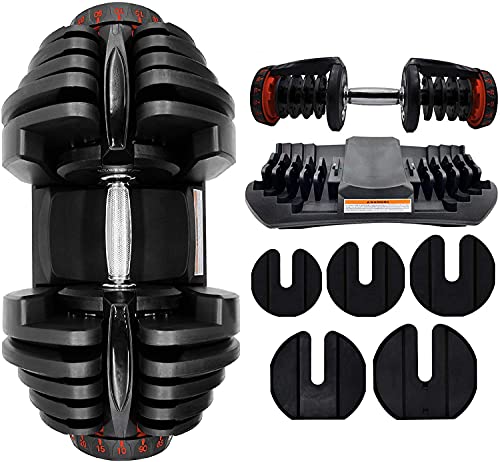 CHLinner Adjustable Dumbbell Weight Strength Training 40KG/90lbs Fitness Equipment Dial System Dumbbell with Handle and Weight Plate for Men Women Bodybuilding Workout Home Gym 1PC