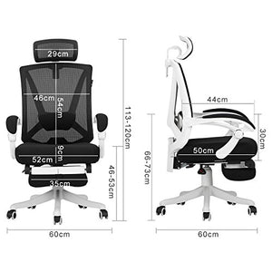 Hbada Reclining Office Desk Chair | Adjustable High-Back Ergonomic Computer Mesh Recliner | Home Office Chairs with Footrest and Lumbar Support, White