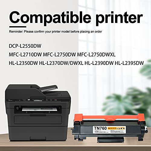 6-Pack Black Compatible Toner Cartridge Replacement for Brother TN760 TN-760 TN760BK High Yield Work with Brother HL-L2350DW HL-L2370DWXL MFCL2710DW DCP-L2550DW HL-L2395DW MFC-L2750DW Printers