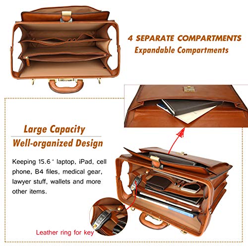 Banuce Leather Briefcase for Men with Lock Lawyer Attache Case Hard 15.6 Laptop Attorney Litigator Bag Doctor Style Bag