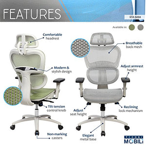 Techni Mobili High Back Mesh Office Executive Chair with Neck Support. Color: Grey