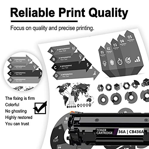 6 Pack Compatible Toner Cartridge 36A CB436A Replacement for HP P1505n P1505 M1522n M1523nf M1120 Printer Ink Cartridge.