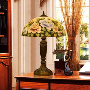 Roses hand-painted stained glass table lamp