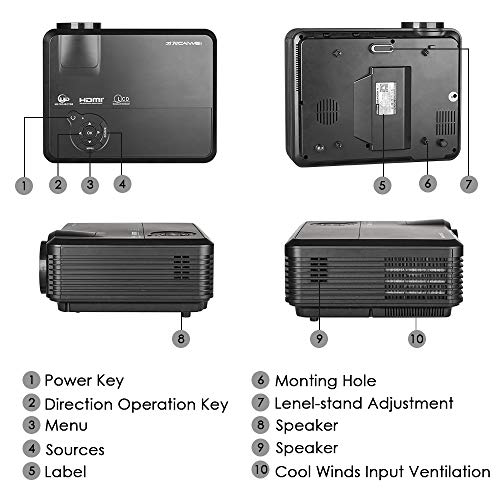 Bluetooth Wireless Projector WiFi 4400 Lumens Support 1080P Smart Android Video Projector Zoom LCD LED Home Theater HD Outdoor Movie Airplay HDMI USB RCA VGA AV for Smartphone DVD Game Consoles Laptop