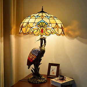 Xihe Tiffany Antique Table Lamp 20" Female Bird Desk Lamp Yellow Baroque Glass Lampshade