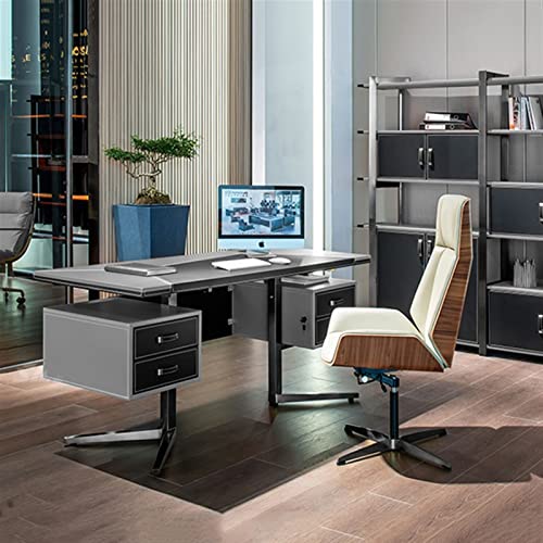 BinOxy Computer Desk with Storage Drawers - Gray Leather Writing Desk
