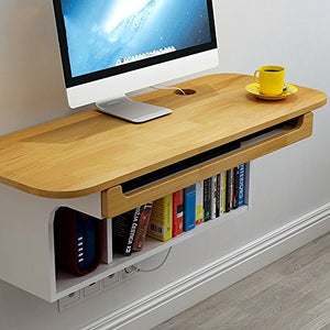 Tables ZR- Wall-Mounted Computer Desk, Home Office Desk Workstation, with 1 Drawer and 2 Open Compartments,Wall-Mounted Drop-Leaf Wood Color Furniture