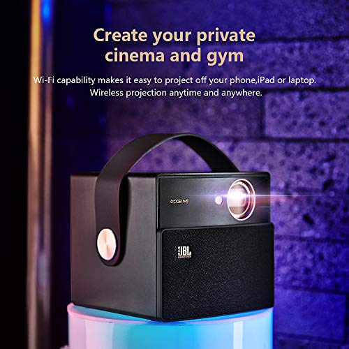 Lightwish CC Aurora Mini Projector, 300'' Display HD 1080P + 4K Supported with 20000 mAh Battery 3D LED DLP Home Portable Video Project, JBL Speaker with Bonus Bag, Compatible with HDMI, USB, SD