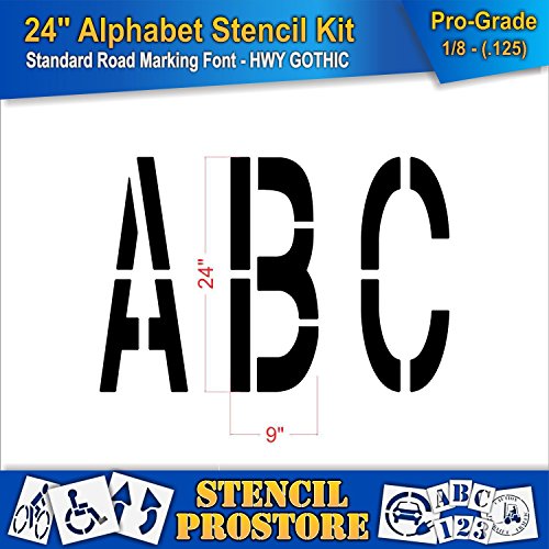 Pavement Stencils - 24 inch Alphabet KIT Stencil Set - (28 Piece) - 24" x 9" x 1/8" (128 mil) - Pro-Grade