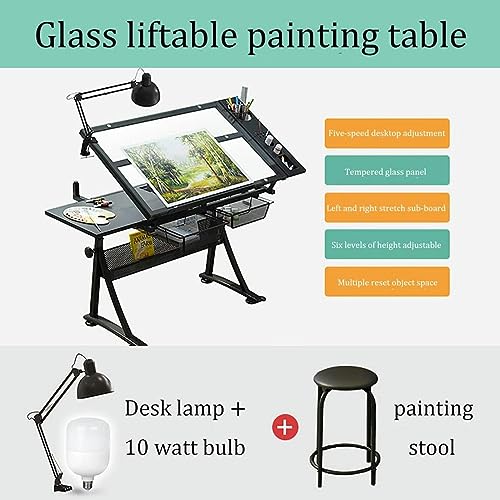 CNAOHGHN Adjustable Tempered Glass Drafting Desk with Chair