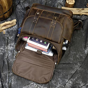 WJPTL Travel Men's Large Capacity Backpack，Vintage 17 Inch Crazy Horse Genuine Leather Laptop Daypack，School、Travel、Business Rucksack Women (Color : Dark Brown, Size : 17inchs)