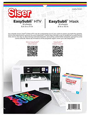 Sawgrass EASYSUBLI Sublimation Ink cartridges for SG500 Printer (Full Set) Bundle with EasySubli HTV Heat Transfer Vinyl - 10 Sheets EasySubli 8.4x11 and 10 Sheets EasySubli Mask 8x10 for Siser Users