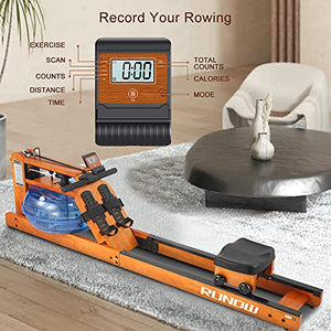 RUNOW Water Rowing Machine for Home Use,Oak Wood Rower Machine with LCD Monitor,Water Resistance Rowing Machine with Stainless Steel Blades