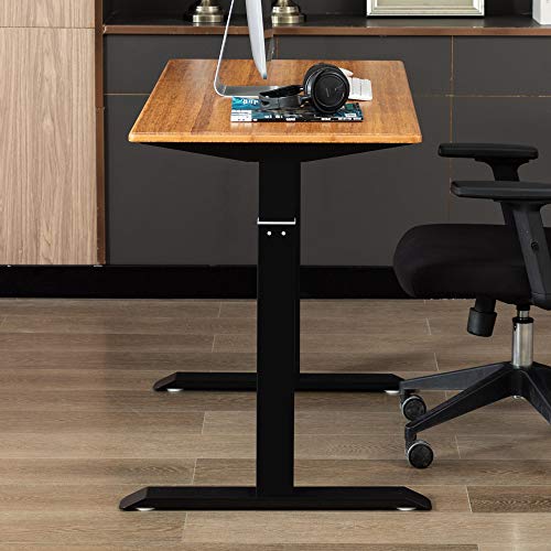 Zoopolyn Electric Standing Desk with Whole Piece Bamboo Board 48"X24" Height Adjustable Desk for Home Office Black Frame Carbonized Top