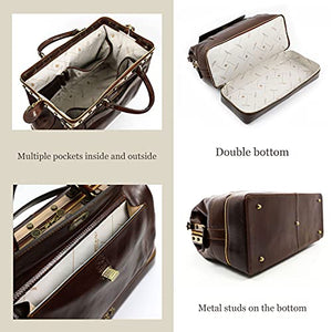Leather Doctor Bag Purse Medical Briefcase Vintage Brown Handbag - Time Resistance (Brown)