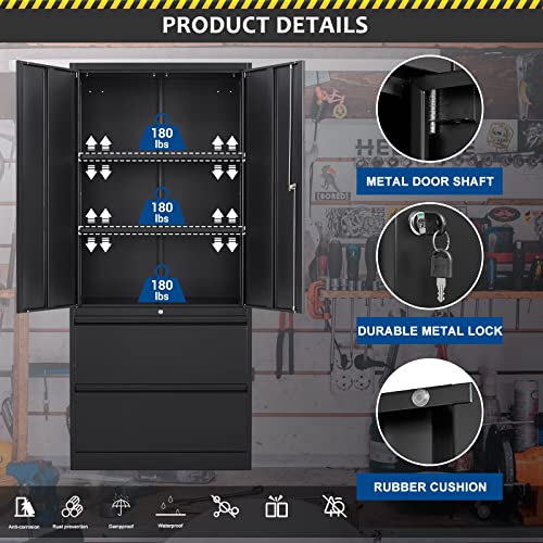 Fesbos 71" Metal Storage Cabinet with Lock - Black Heavy-Duty Garage Tool Cabinet