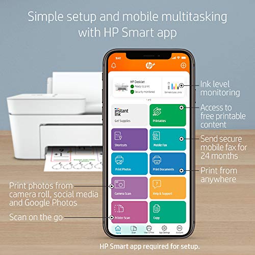 HP DeskJet 4155e All-in-One Wireless Color Printer, with bonus 6 months free Instant Ink with HP+ (26Q90A) , White