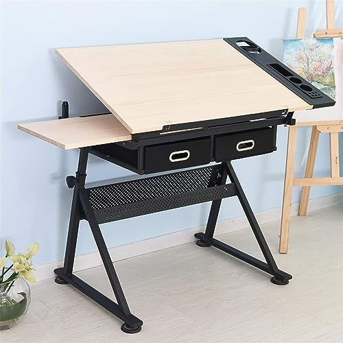 OGRAFF Height Adjustable Drafting Table with Storage Drawers, Brown