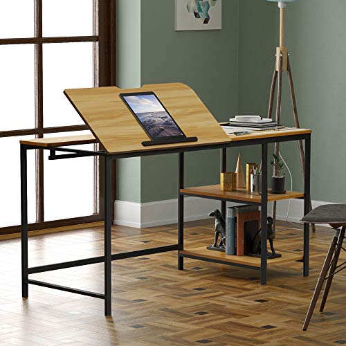 Unknown1 Multi-Function Adjustable Drafting Table Brown Modern Contemporary Rectangular Metal Wood Finish Height