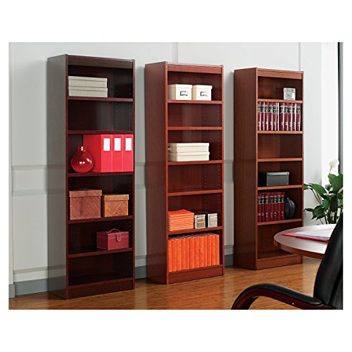 Alera Square Corner Bookcase, Finished Back, Wood Veneer, 6-Shelf, 36 W by 12 D by 72 H, Mahogany