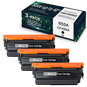 3-Pack Black 655A | CF450A Compatible Toner Cartridge Replacement for HP Color Enterprise M653x M682z M681dh M652n M681dh M681f M652dn M653dh M681z M653dn Printer, Toner Cartridge.