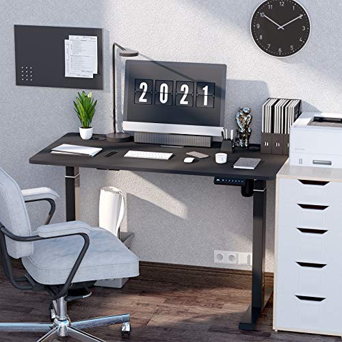 HisoHu Electric Height Adjustable Standing Computer Desk, Ergonomic Sit Stand Home Office Workstation Table(48 x 24 Inches Black Tabletop/Black Bracket)