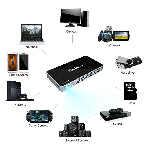 Mini Projector,  Portable Wi-Fi Mini Projector for iPhone Android Laptop PC, 100 ANSI lm High-Contrast Outdoor Pocket Cinema, DLP, 120" Picture, Android 7.1, Compatible with HDMI, USB, MicroSD