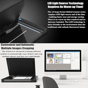 QINTH Large Format Flatbed Scanner, A3 Photo Scanner, 2400 DPI, Auto-Scan, Document & Book Scanner - Ideal for Library & School, Windows & iOS Compatible