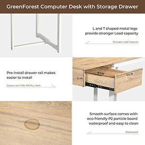GreenForest L Shaped Desk and Computer Desk Bundle, Industrial Gaming Writing Desk Home Office Furniture Set, Oak