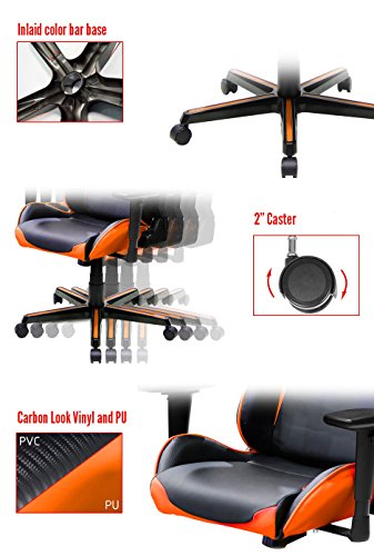 DXRacer FH00/NO Black Orange Racing Bucket Seat Office Chair Gaming Ergonomic with Lumbar Support
